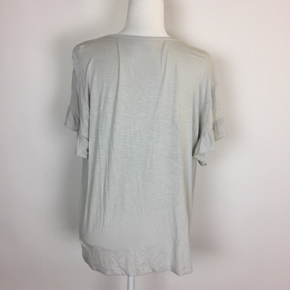 Women’s LOFT Flounce S/S Top, Lt. Gray, size XL - Picture 2 of 4